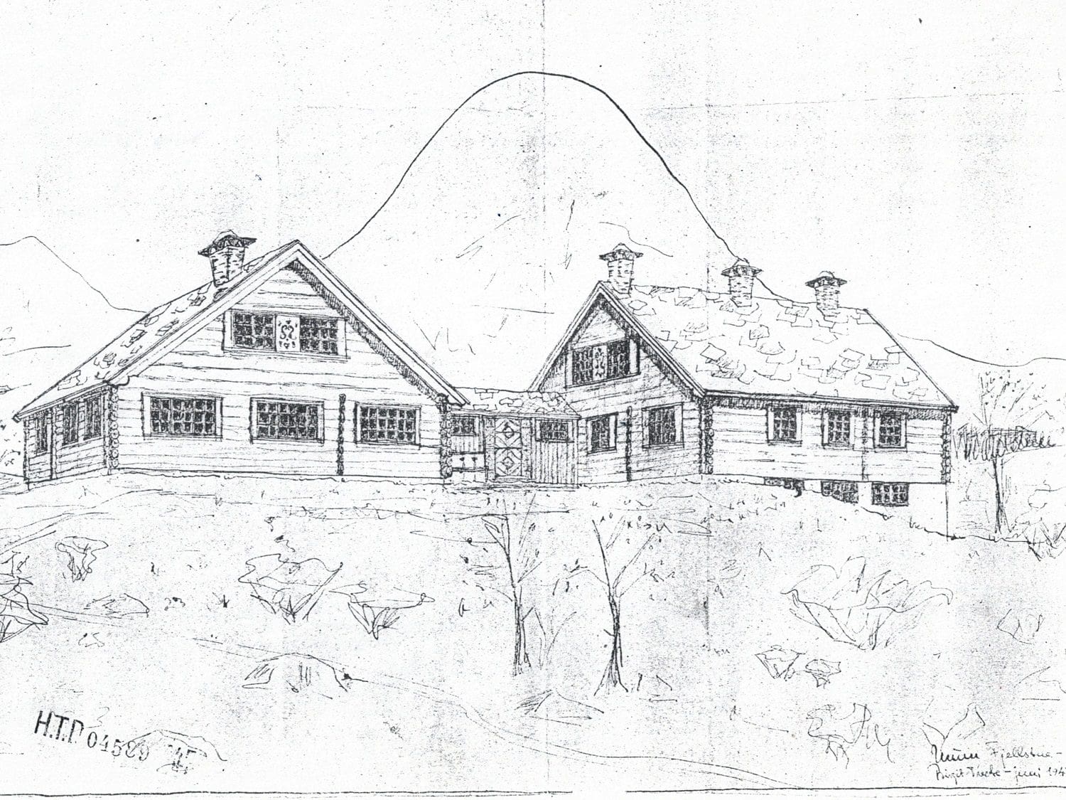 Tegning av Venabu Fjellstue av Birgit Tvete | Venabu Fjellhotell og Hytter