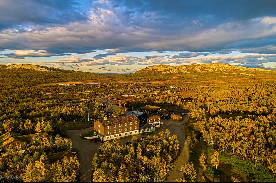 Venabu Fjellhotell from the air,in autumn