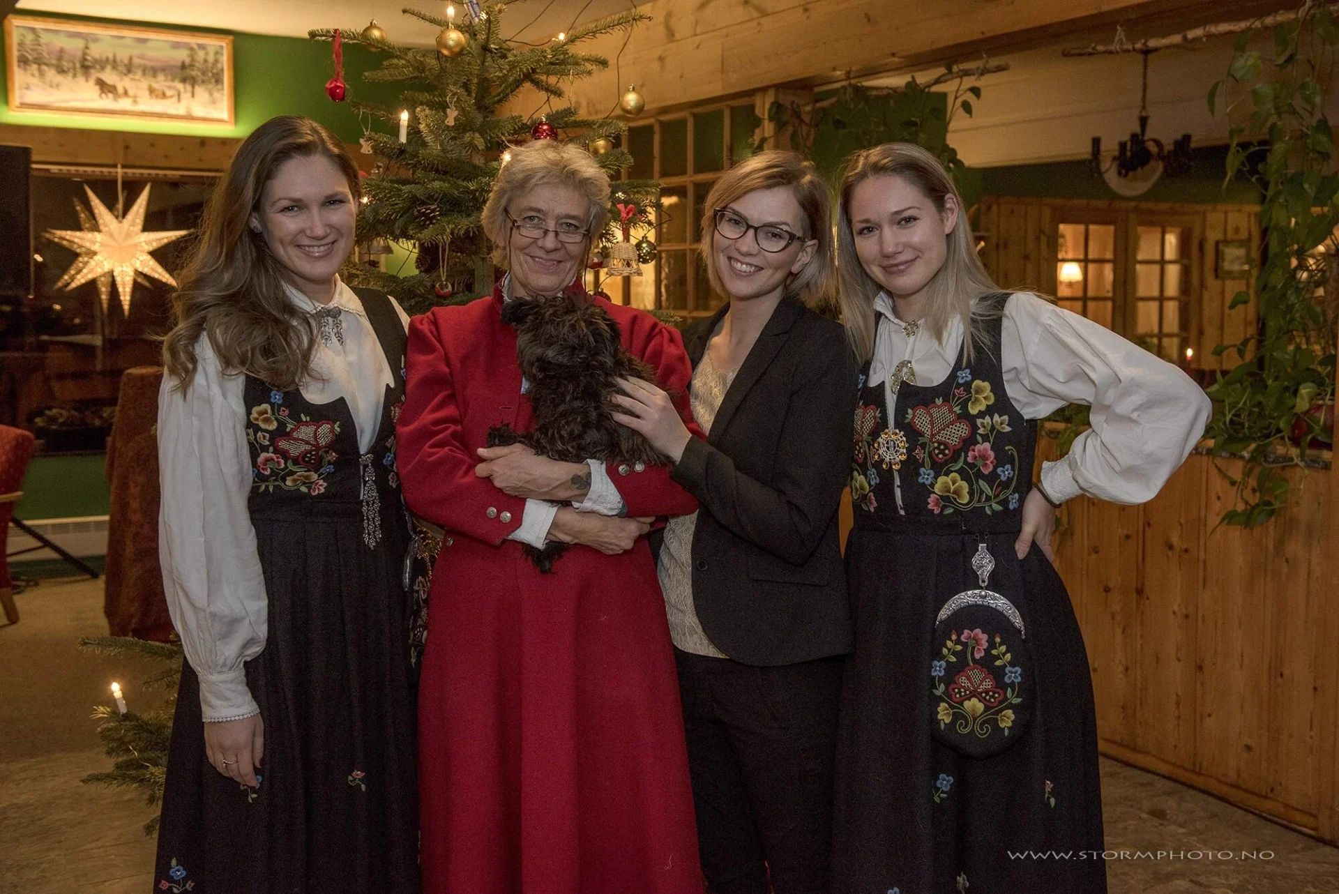 Women in traditional dress celebrate Christmas in Norway. Venabu